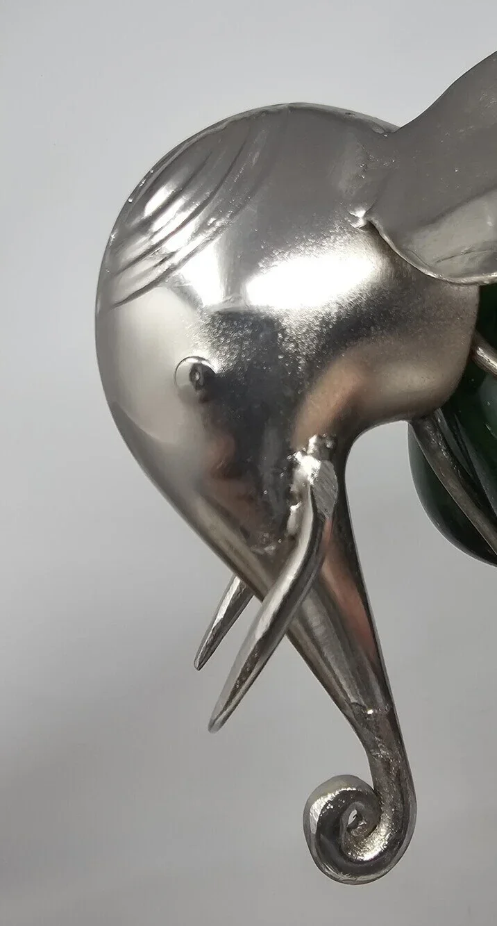 Beautiful Wisdom Of The Elephants Green Glass Boho Oil Lamp Displayed Only 7